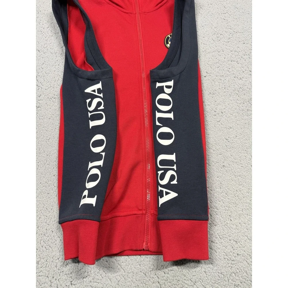 Polo Ralph Lauren Ski USA Vest Mens Small Red Fleece Graphic‎ Hooded Zip Polo